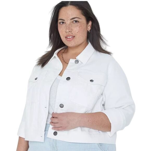 Lane Bryant White Denim Jacket Size 16 Stretch Button Front EUC 1132392 - Picture 1 of 11